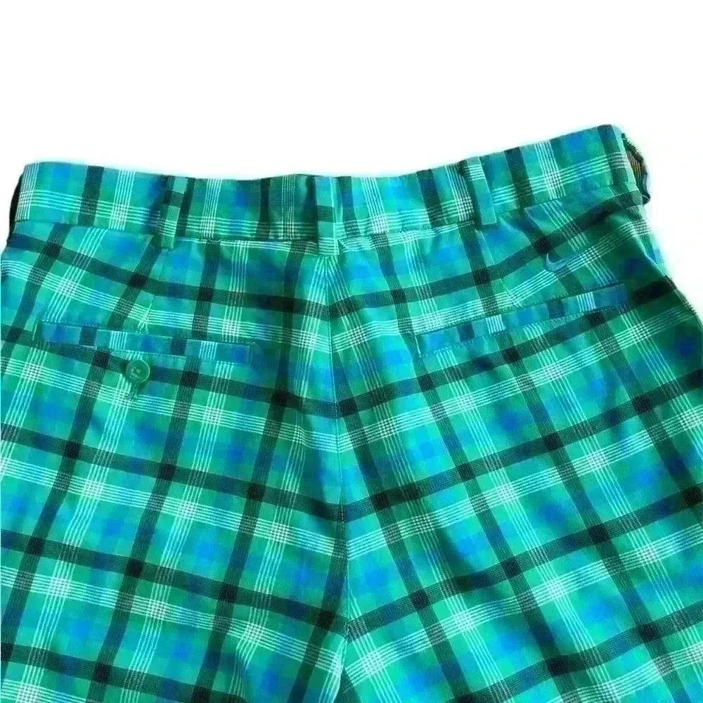 Nike Women's Golf Shorts Size 32 Dri-Fit Bermuda Green Blue Plaid EUC - Picture 4 of 13